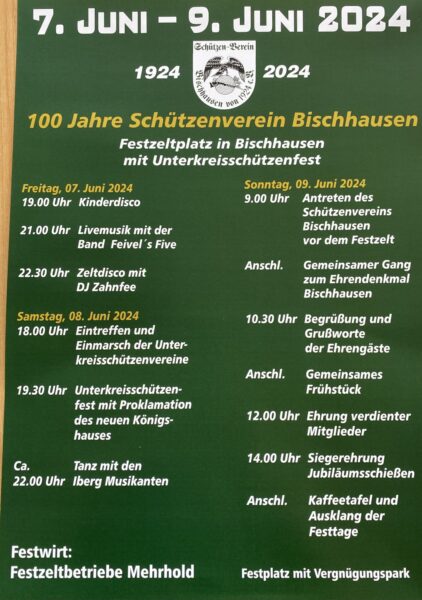 Festprogramm 100 Jahre Schützenverein Bischhausen