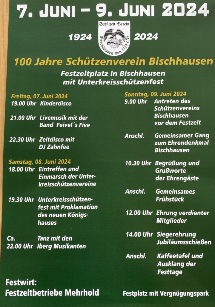 Festprogramm 100 Jahre Schützenverein Bischhausen