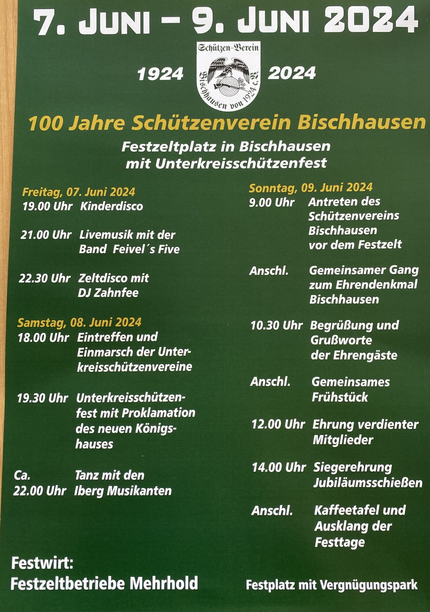 Festprogramm 100 Jahre Schützenverein Bischhausen