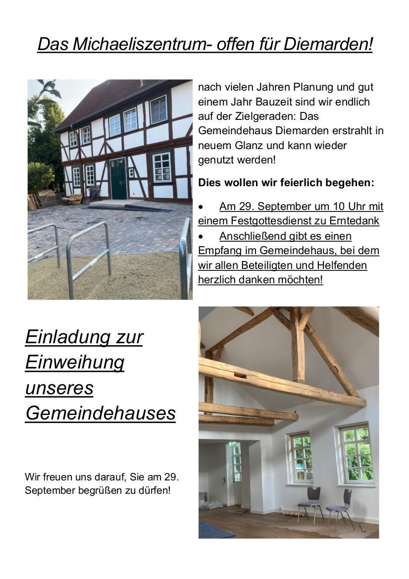 Plakat 2024-09-29 Erntedank und Einweihung Michaeliszentrum Diemarden